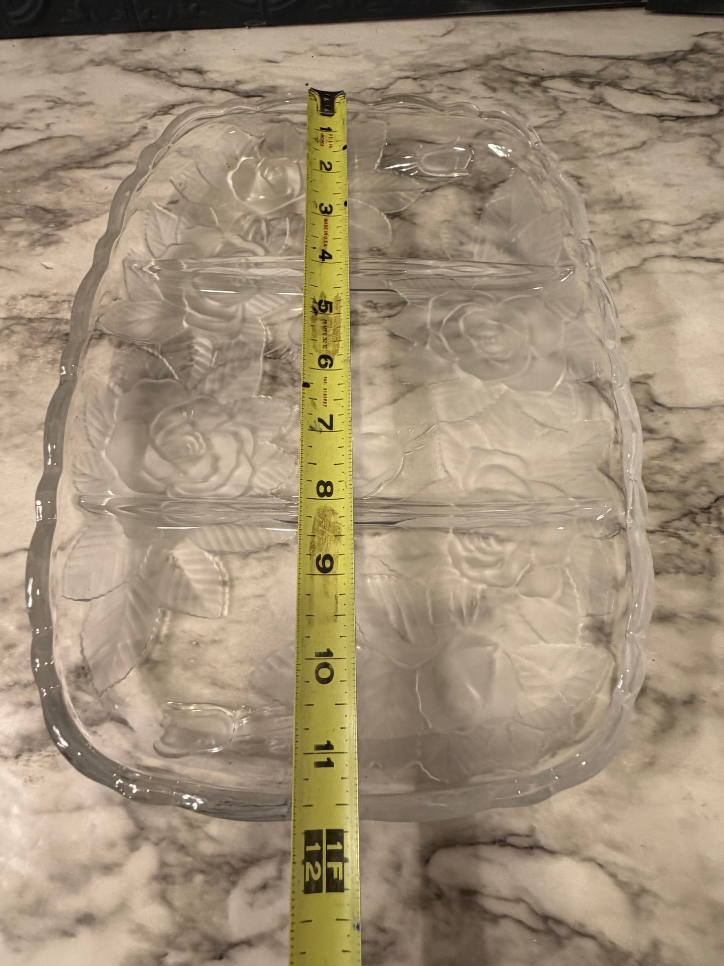 Mikasa Clear Glass Split Platter with Rose Relief