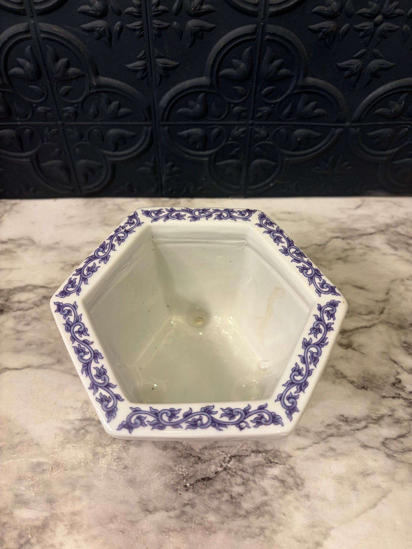 Hexagon Blue and White Planter