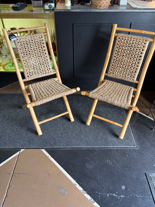 Vintage Bamboo Folding Chair Set of 2