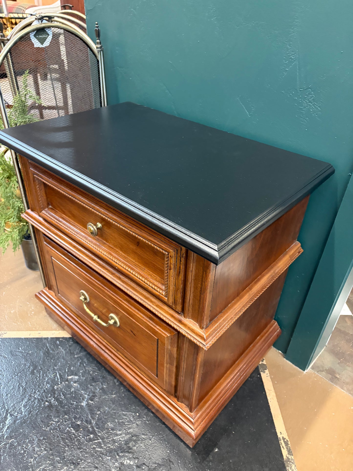 Set of Nightstands with Black Painted Top
