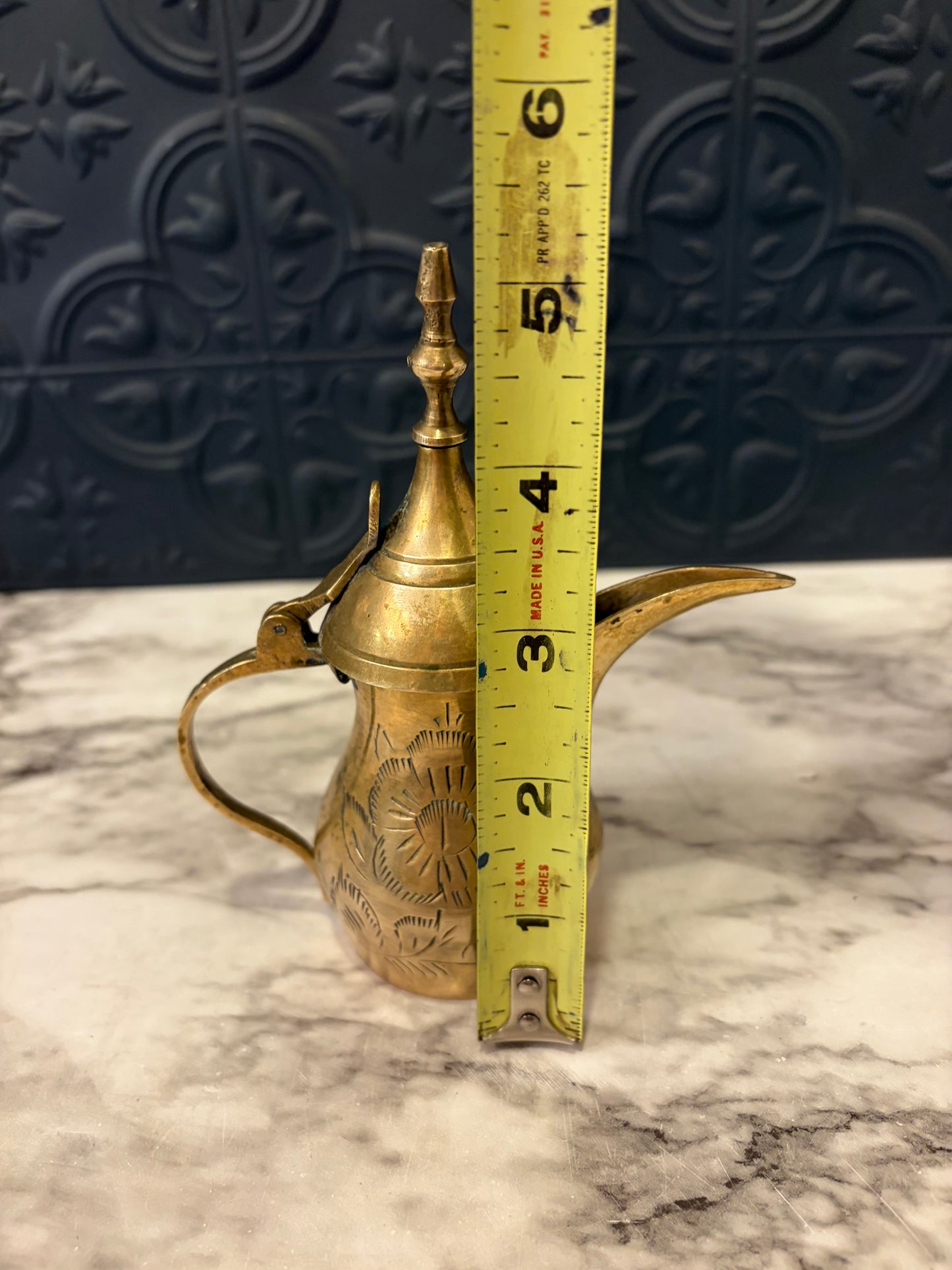 Small Etched Brass Indian Pitcher