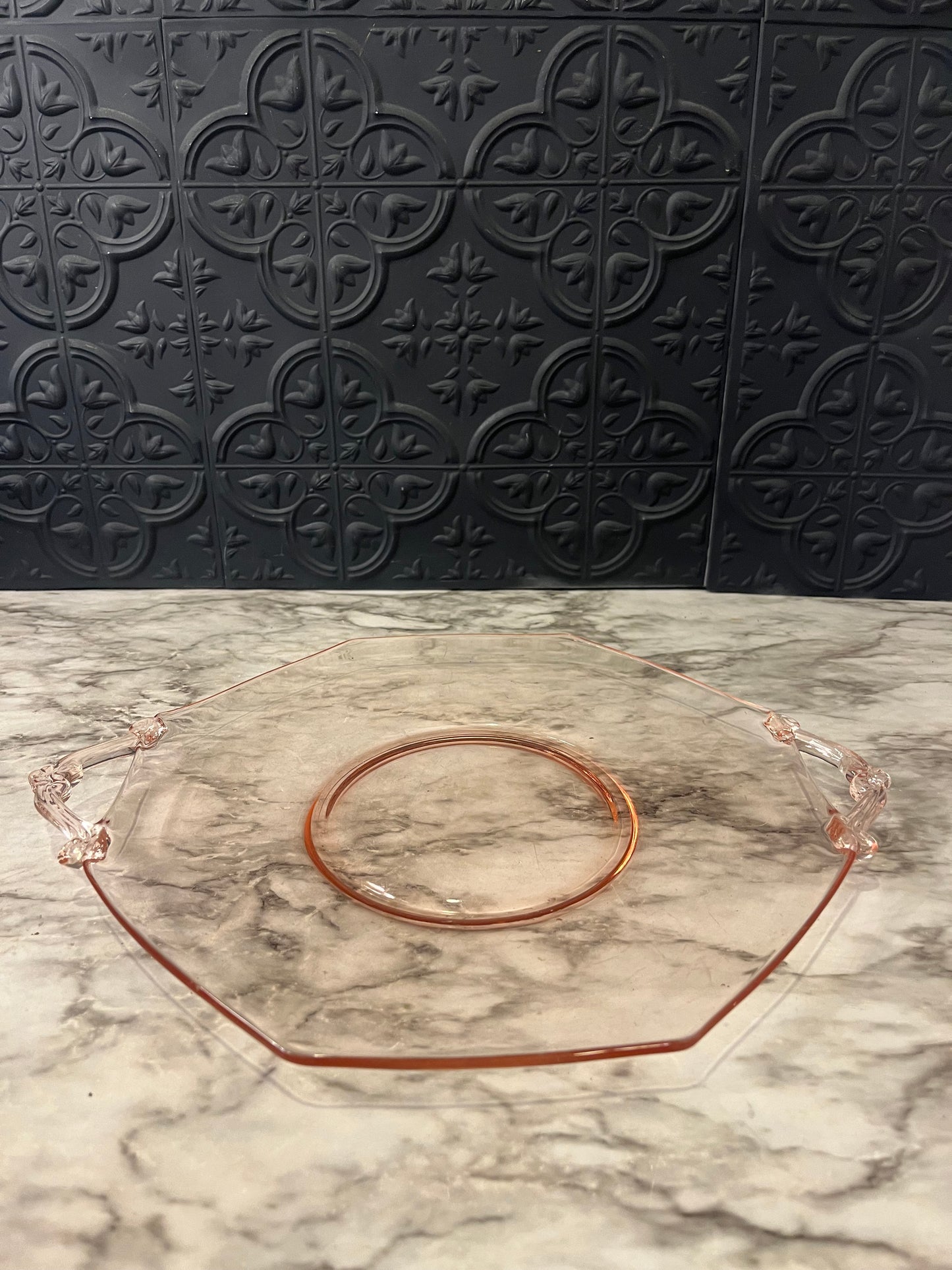 Pink Glass Plate with Handles