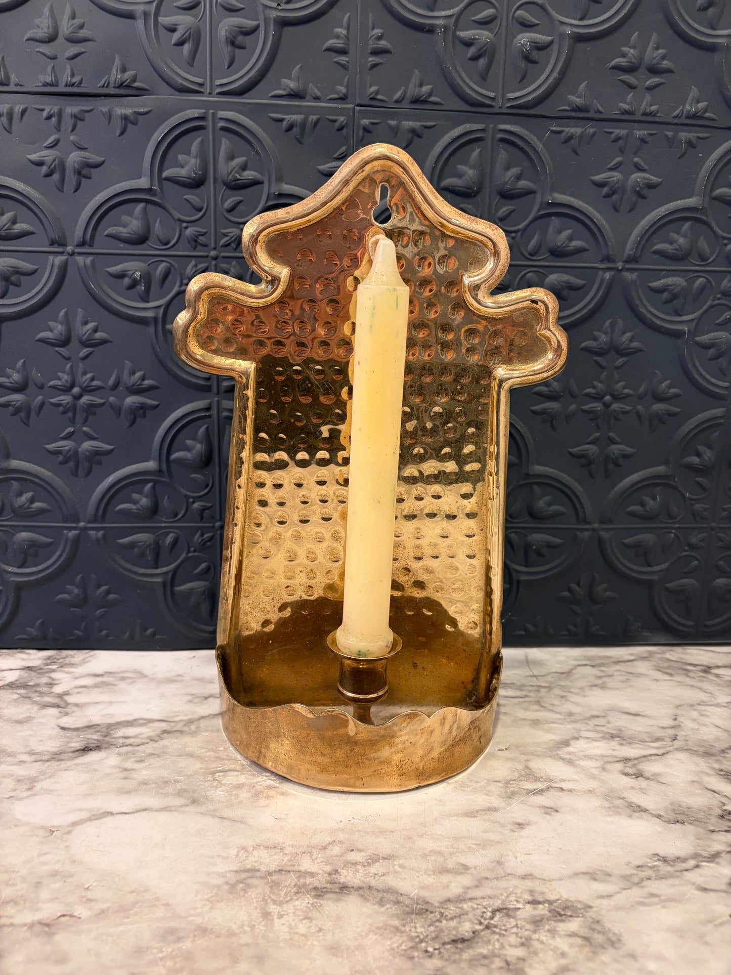 Hammered Brass Wall Sconce Old World Style