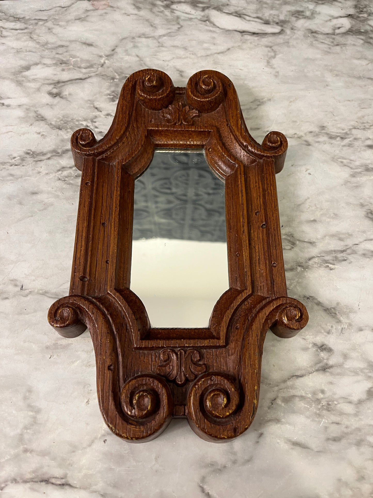 Small Faux Wood Mirror with Scroll Details
