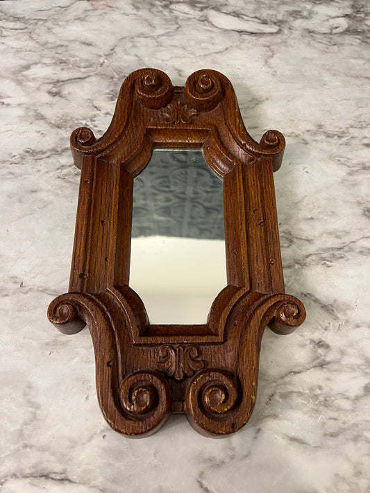 Small Faux Wood Mirror with Scroll Details