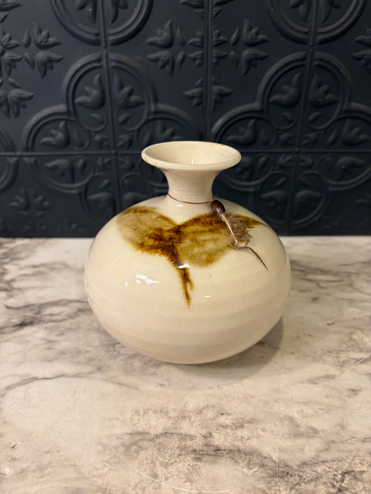 4.5" Cream Bud Vase Round with Narrow top Brown