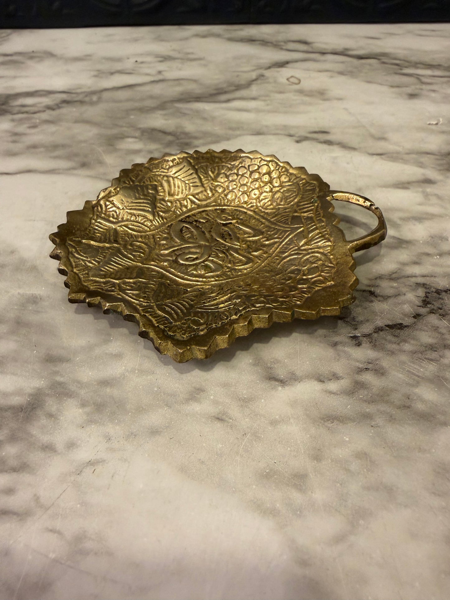 Brass etched Incense Dish 4"