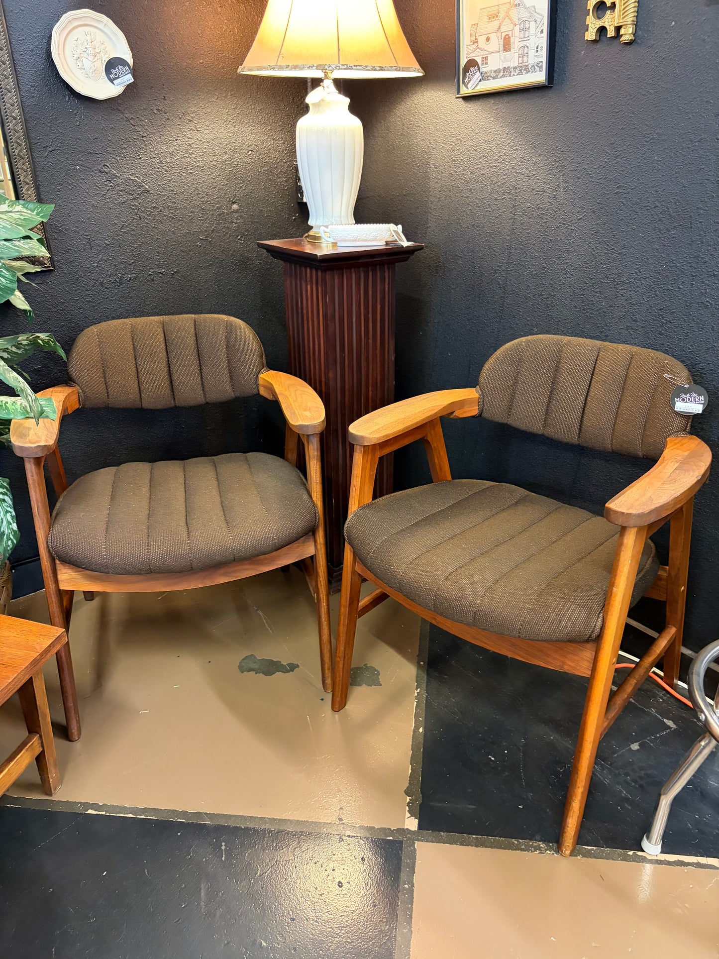 Vintage Eck Adams Style Brown Arm Chair Set of 2
