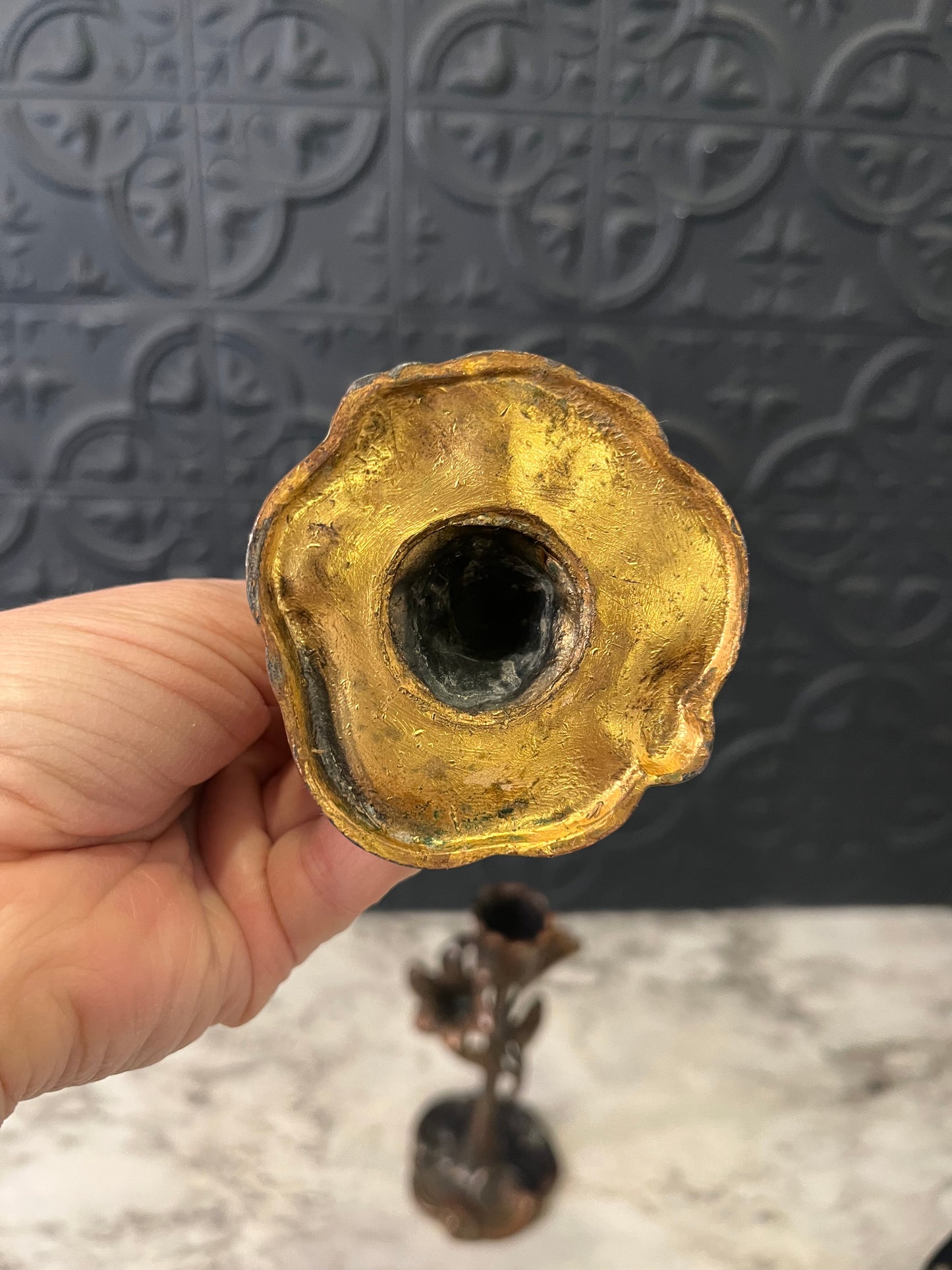 Brass Art Nouveau Candlestick set with flowers