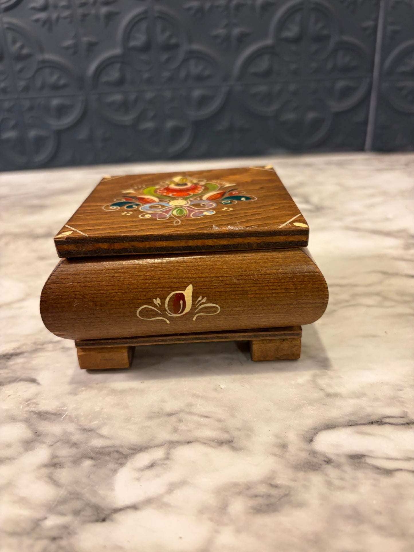 Handpainted Wood Square Box
