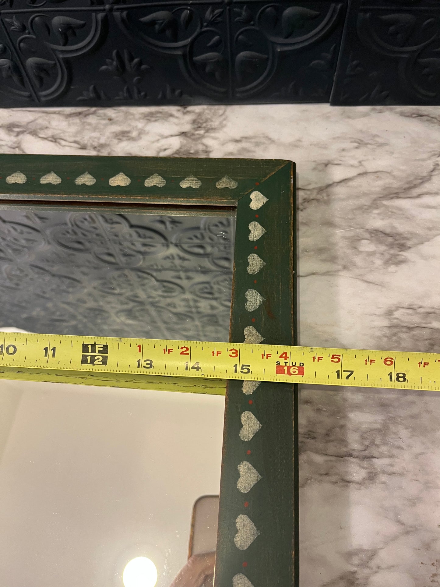 Vintage Green Mirror with Hearts
