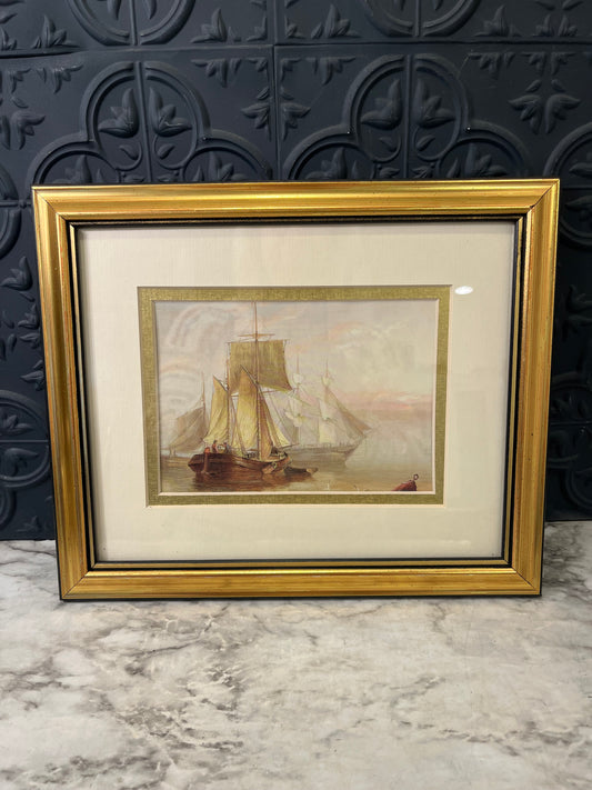 Sailing Ships Print in Gold Frame