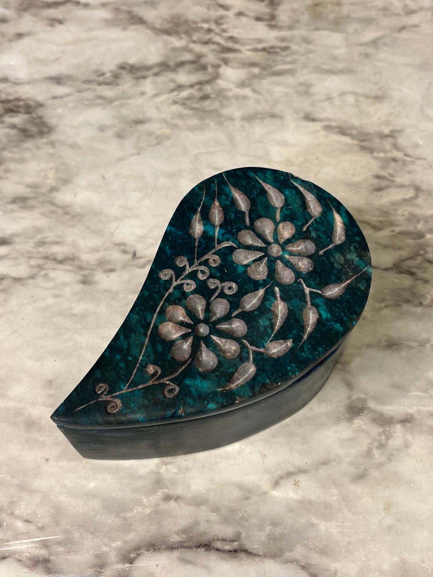 Blue Soapstone Trinket box Teardrop
