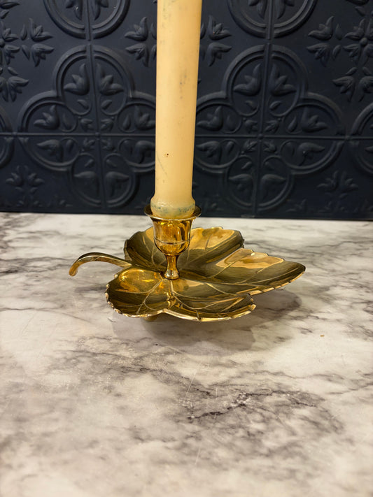 Brass Sugar Maple Leaf Candle Holder