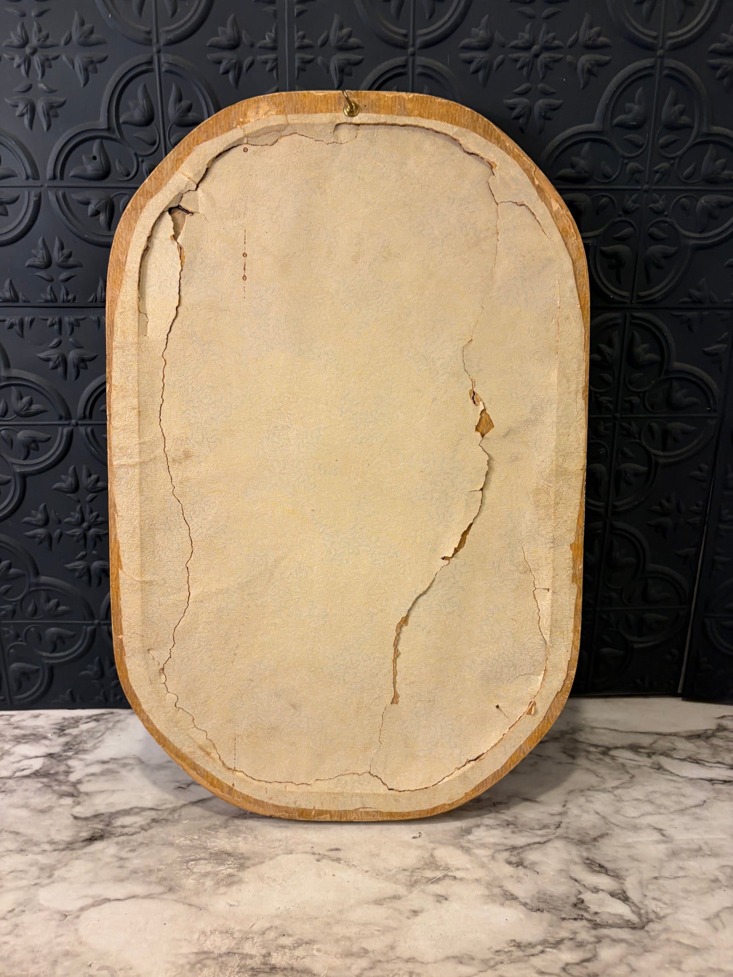 Antique Convex Bubble Frame Portrait in Oval Wood Frame