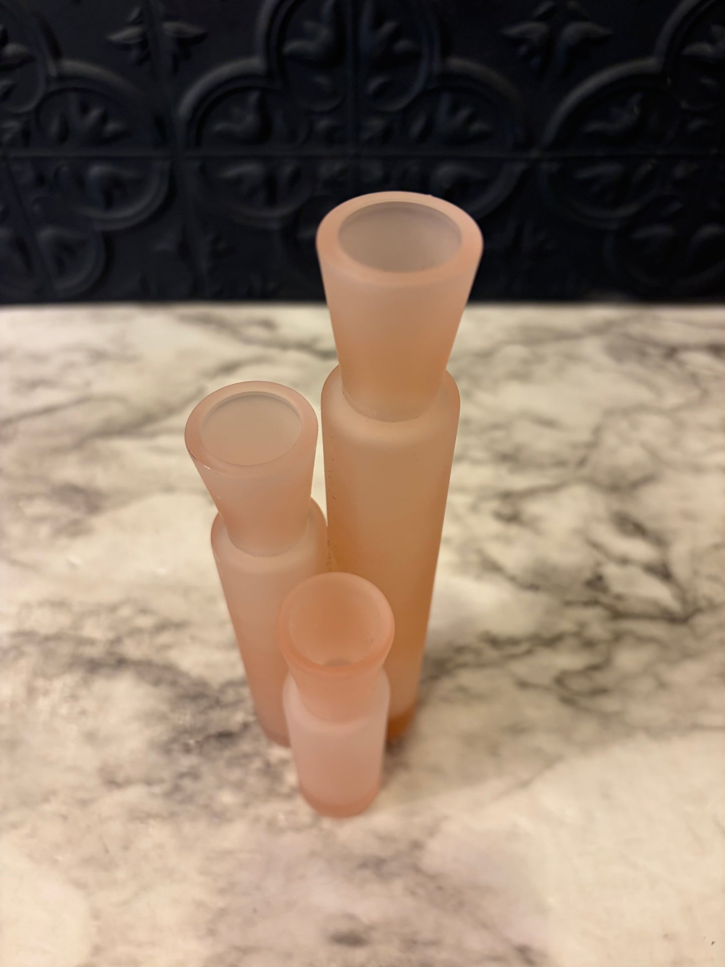 Napco Pink Satin Glass Triple Bud Vase