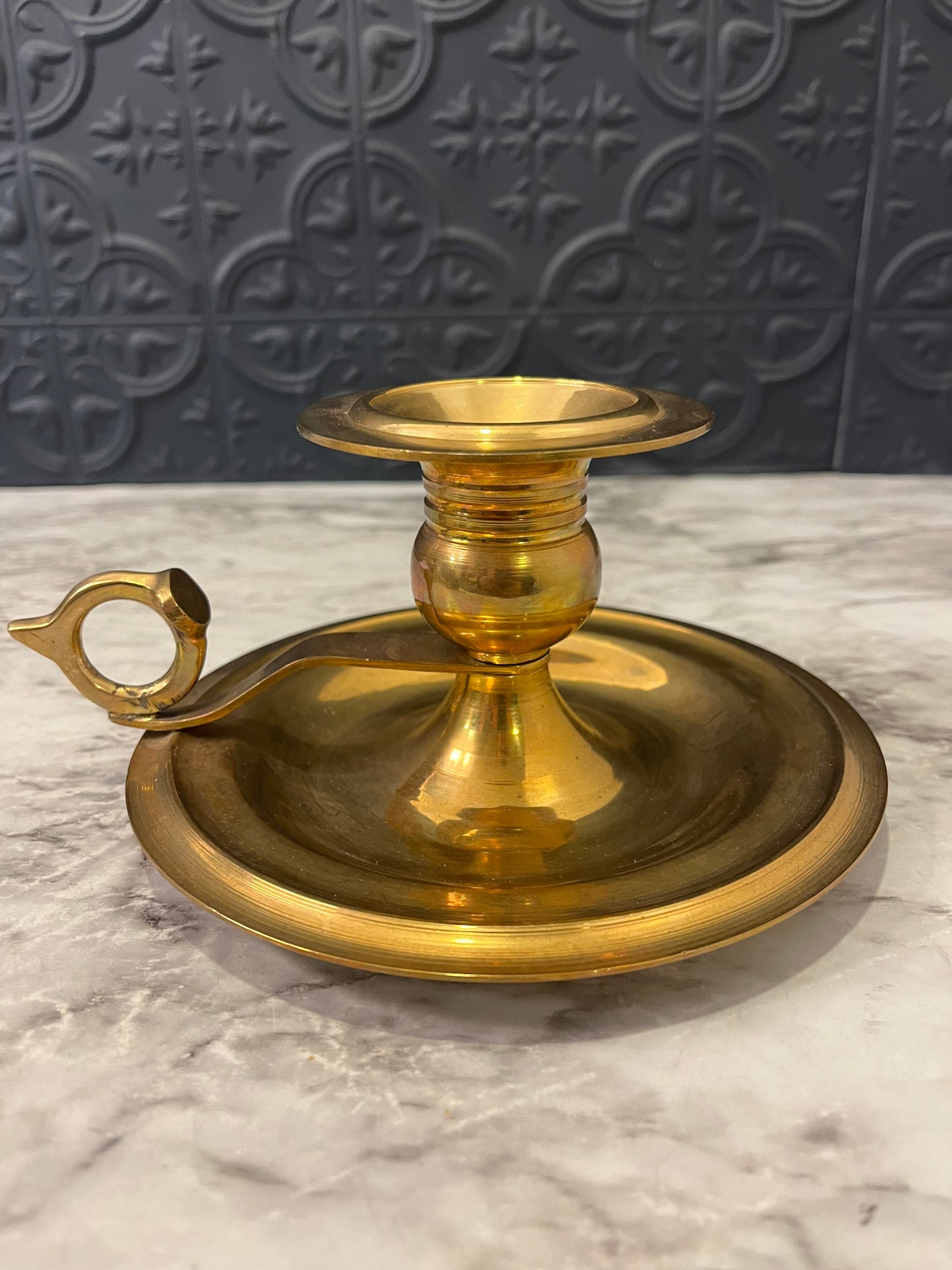 Heavy Brass Chamberstick Candle Holder 3.75"