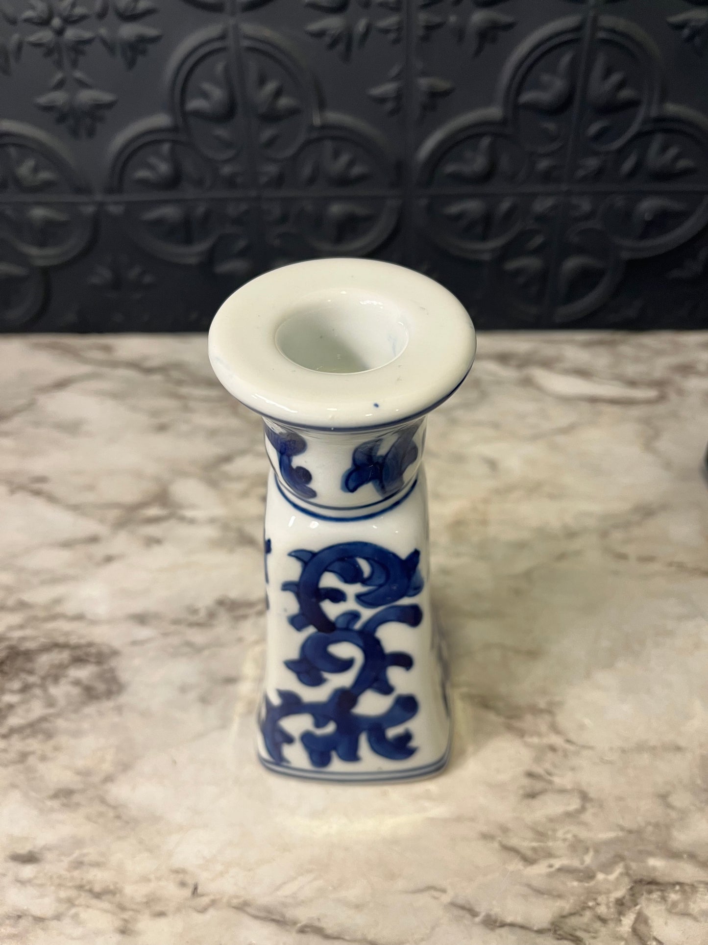 Silvestri Blue and White Candle holder 6"