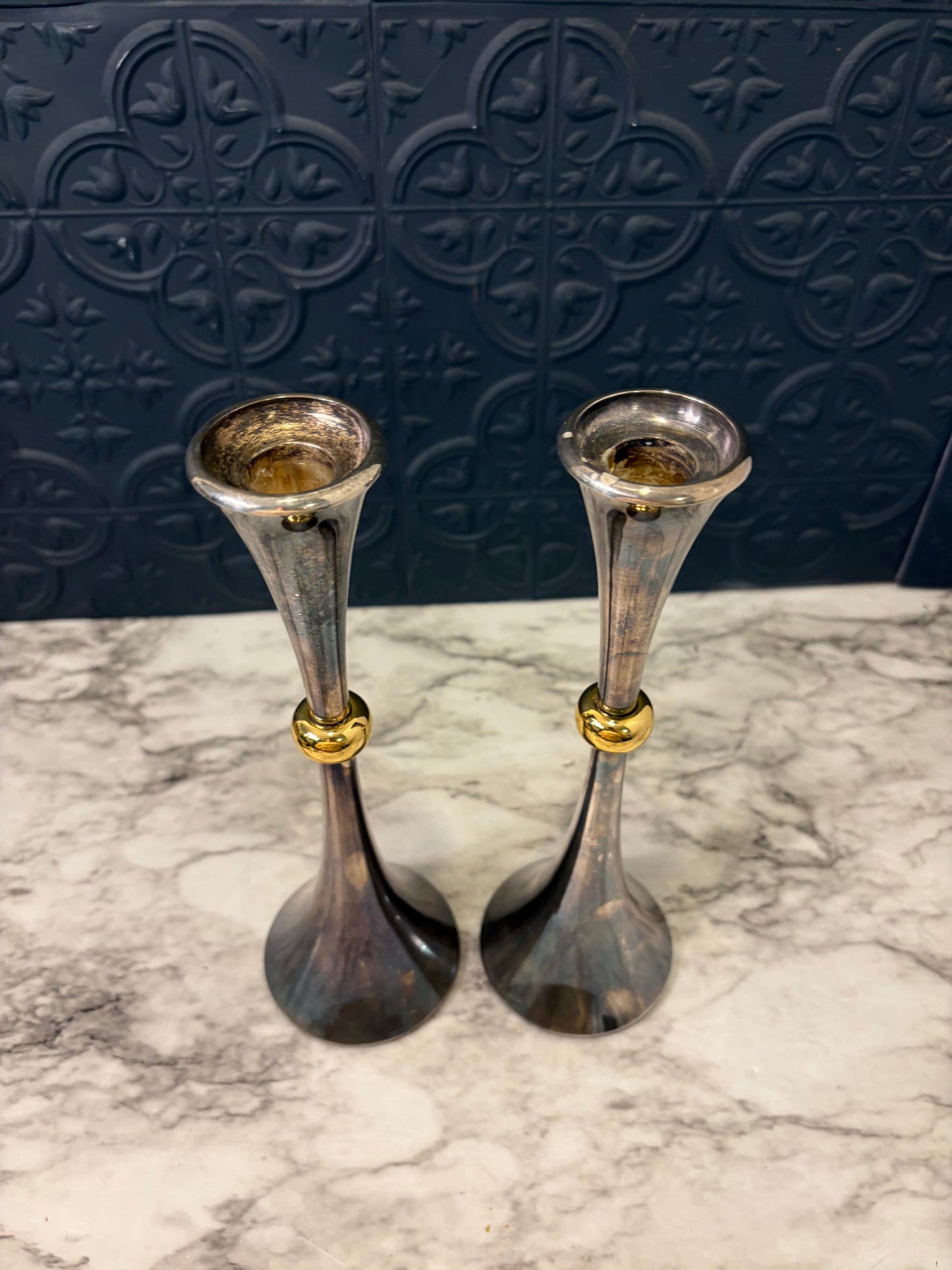 Dansk Silverplated Candlsticks with Brass center Pair