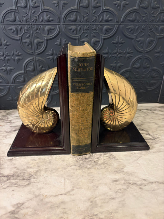 Brass and Wood Nautilus Shell Bookends