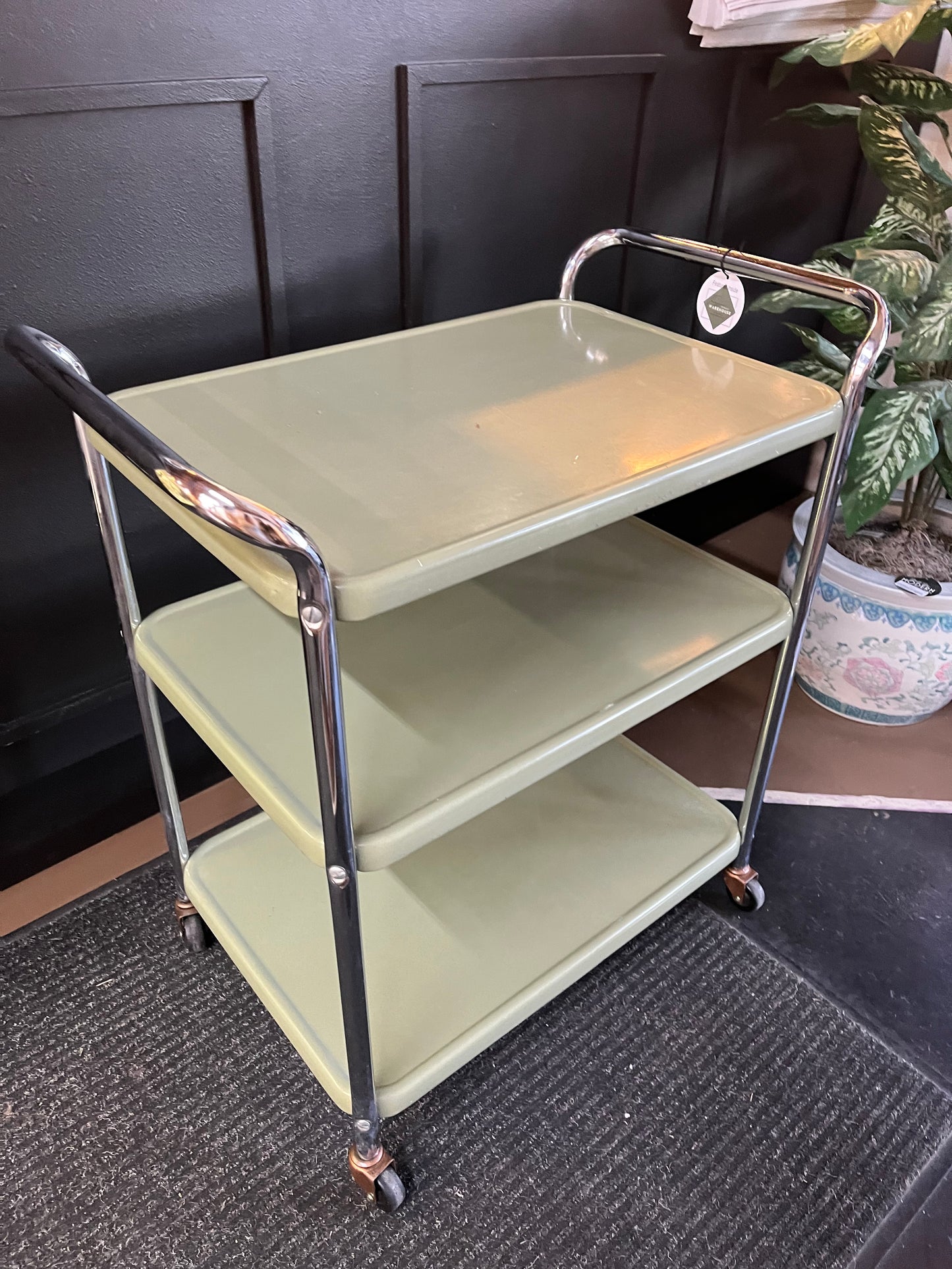 Vintage Sage Green Metal 3 tier cart