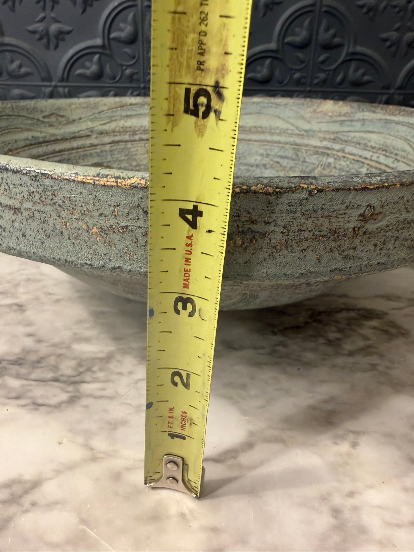 Blue Stone Pottery Bowl in Brutalist Holder