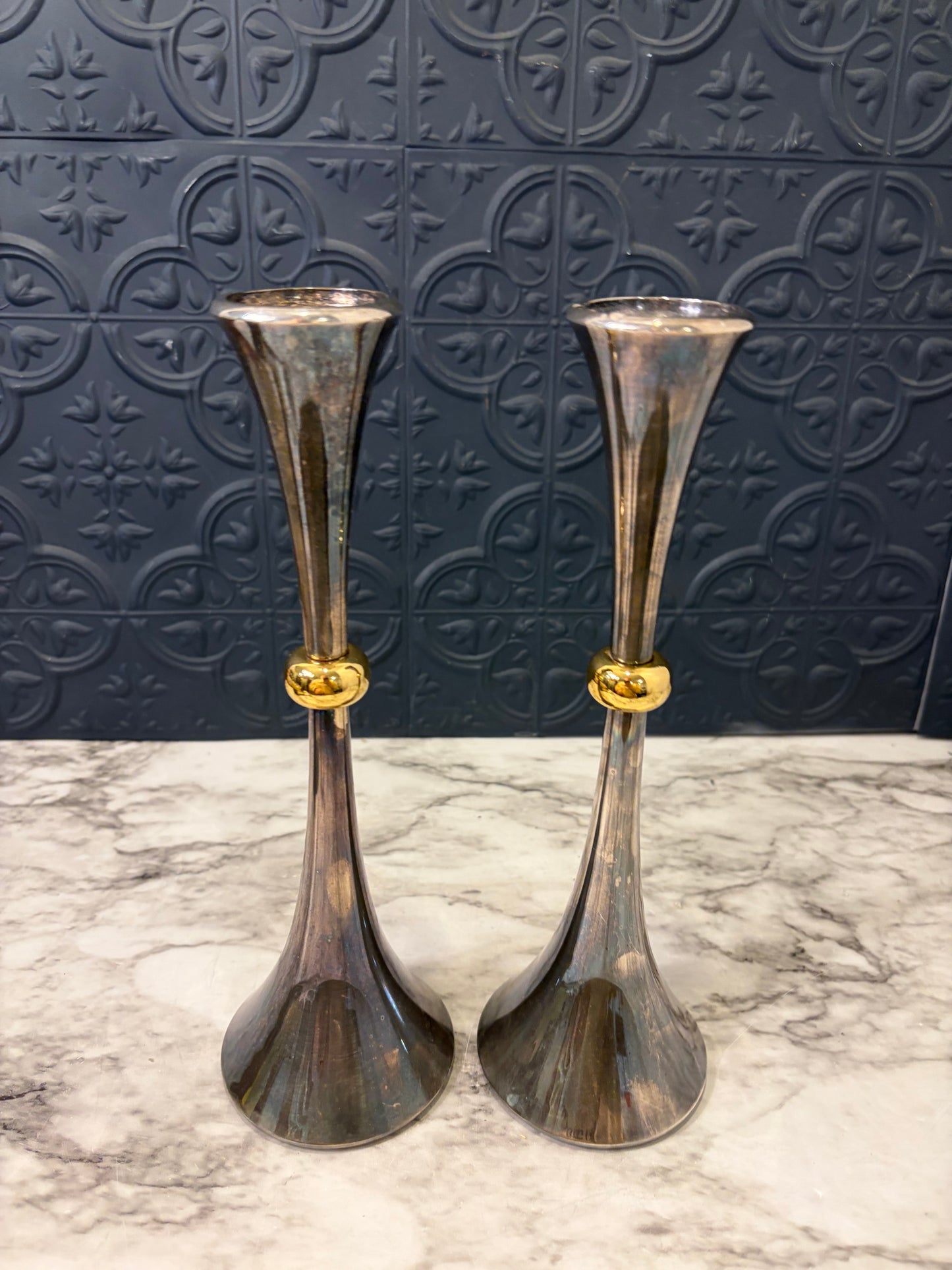 Dansk Silverplated Candlsticks with Brass center Pair