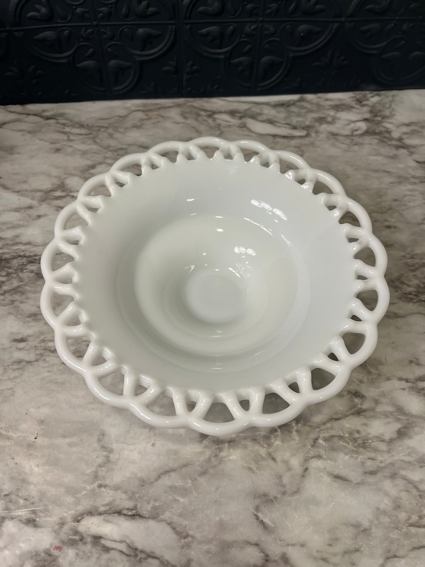 Milk Glass Lace Edge Pedestal Bowl
