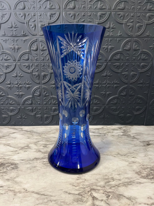 Cobalt Blue Cut Glass Vase
