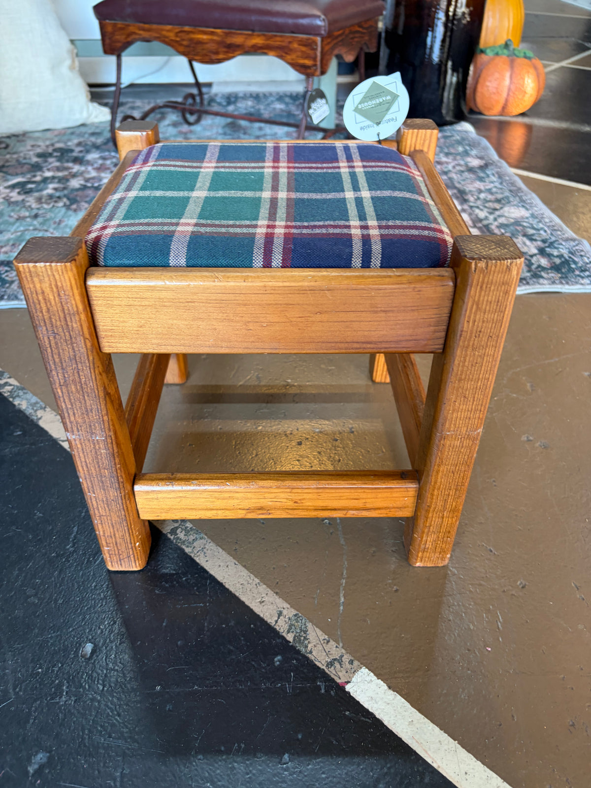 Small Green Plaid Stool