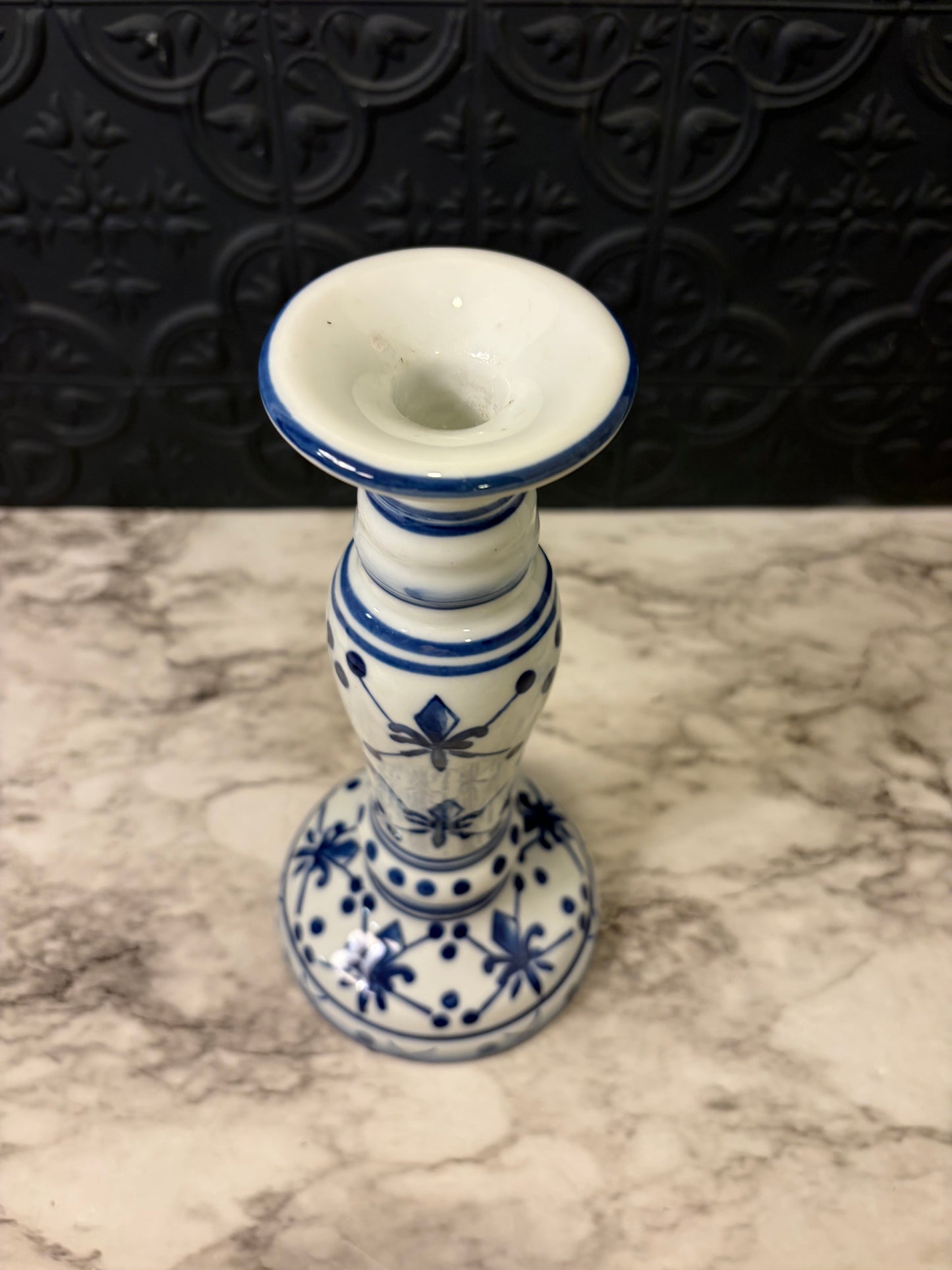 Blue and White Candlestick 9.75"