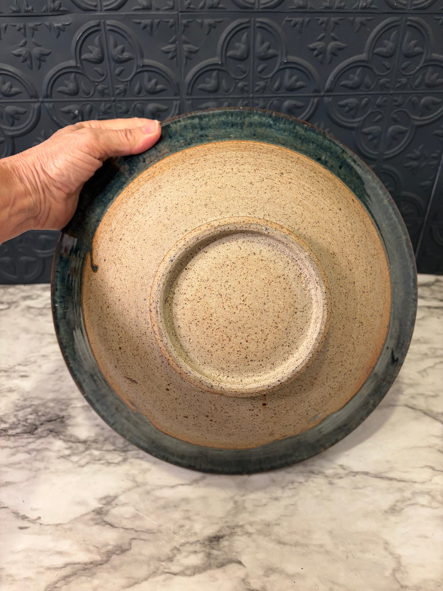 Large Stoneware Bowl  Bluish Green
