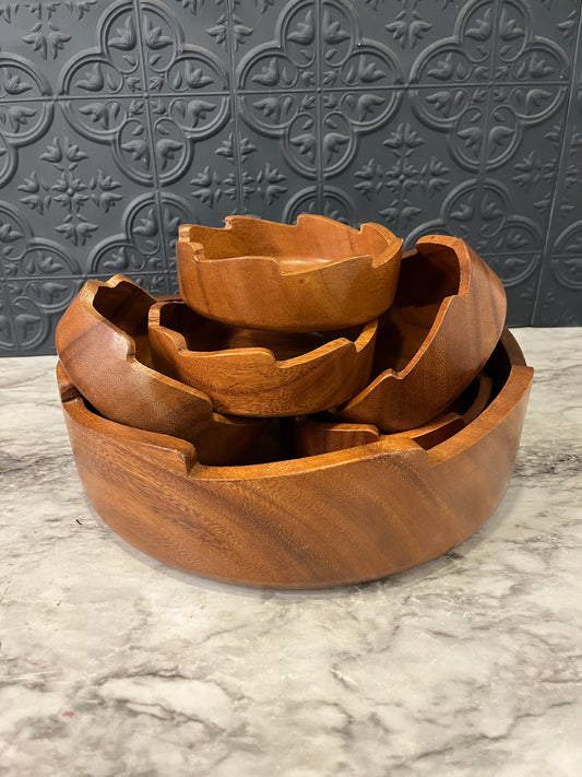 Sawtooth Wood Salad Bowl Set of 6