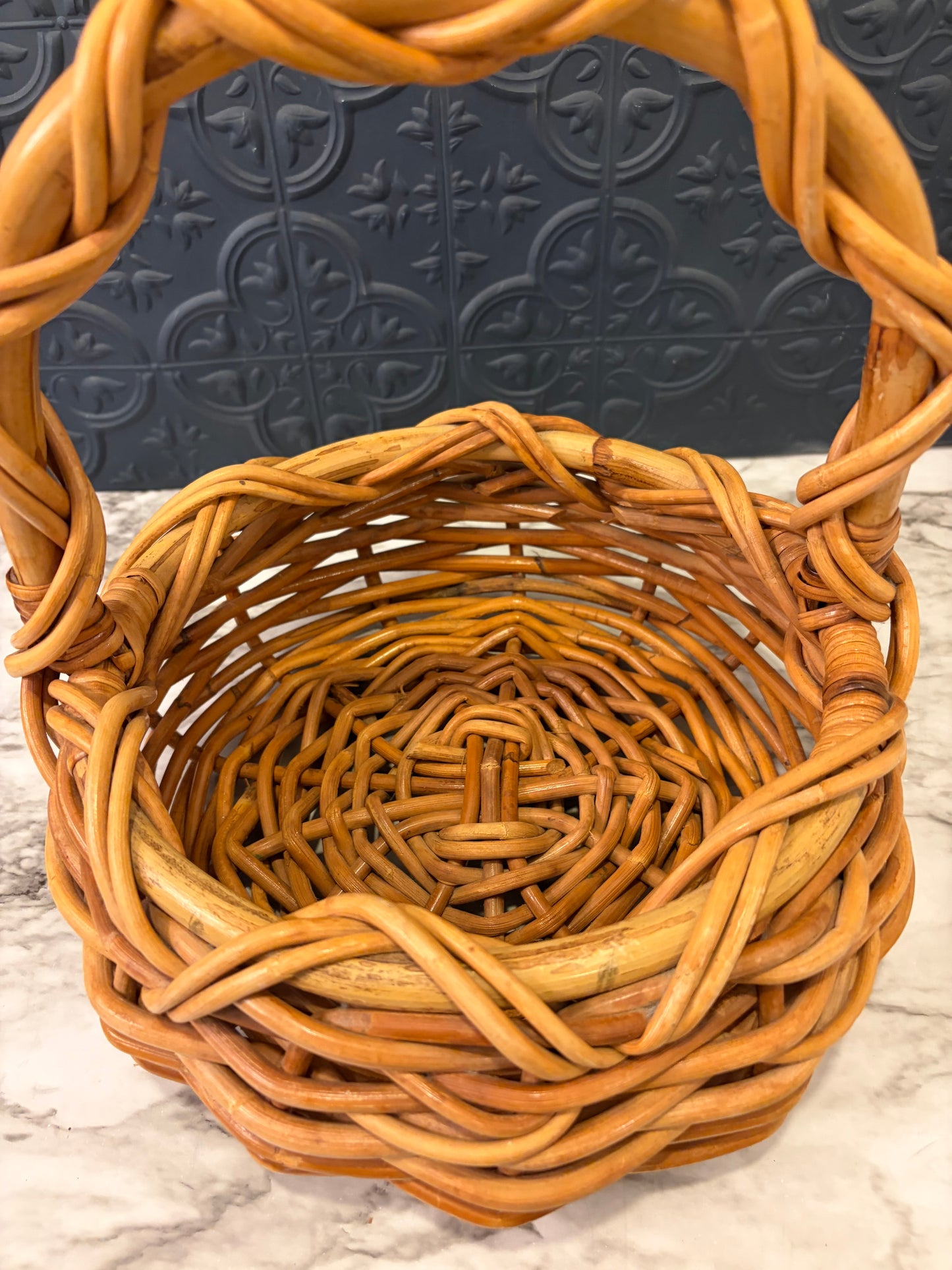 Wicker Gathering Basket with Zig Zags