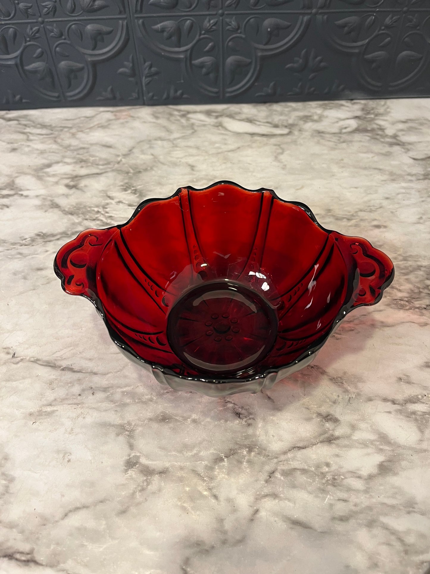Ruby Red Oyster and Pearl glass bowl