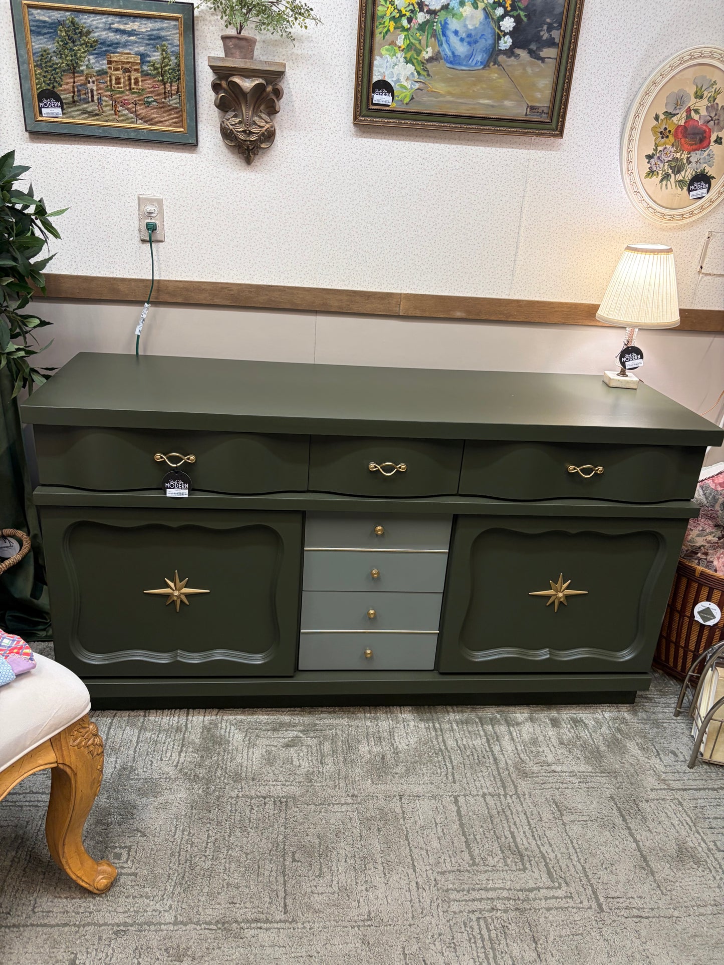 Mid Century Dresser with Two Tone Paint Green