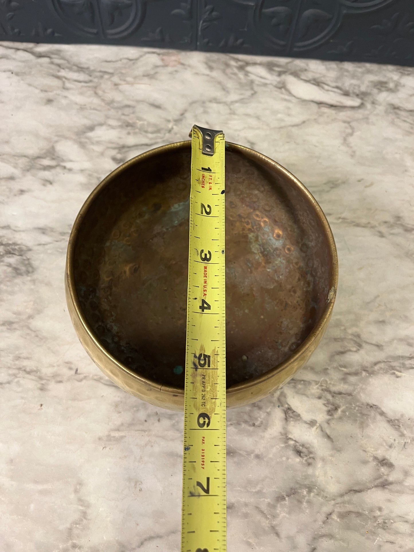 Hammered Brass Footed Shallow Pot