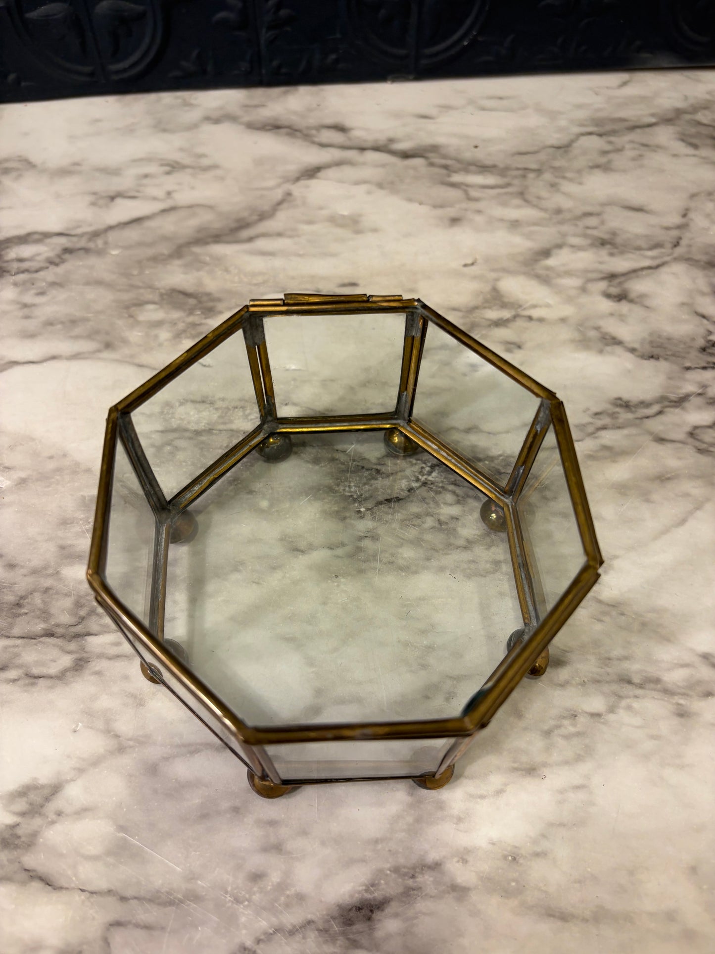 4.5" Octagon Brass and Glass Trinket Box