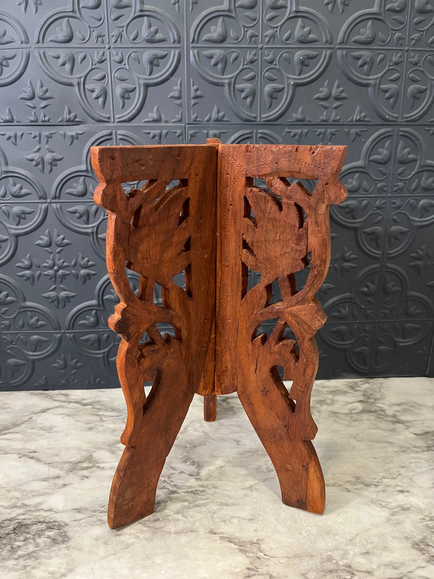 Tripod Wood Carved Plant Stand