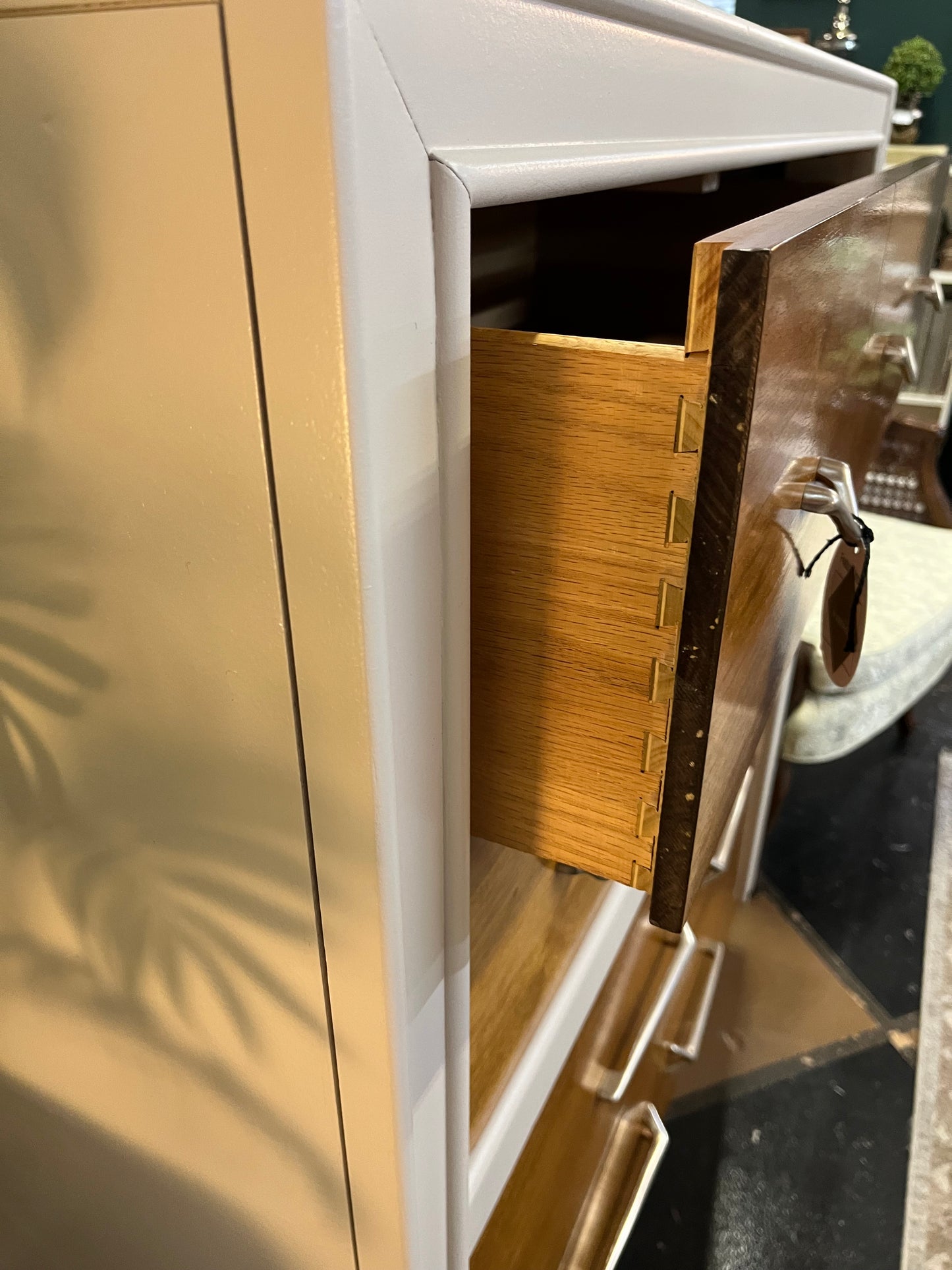 Mid Century 4 Drawer Dresser with Cream Paint