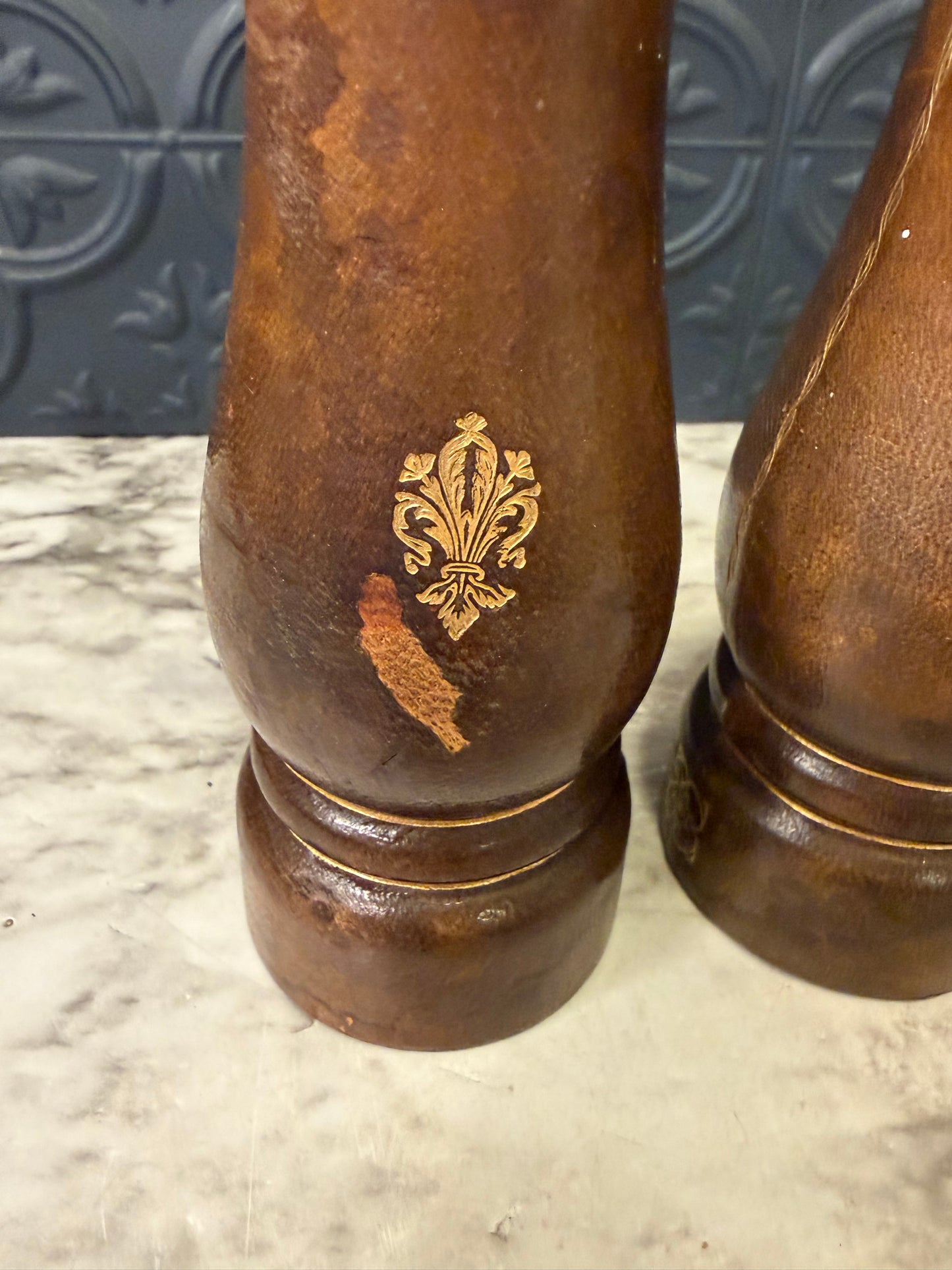 Leather Wrapped Salt and Pepper Shakers AS IS