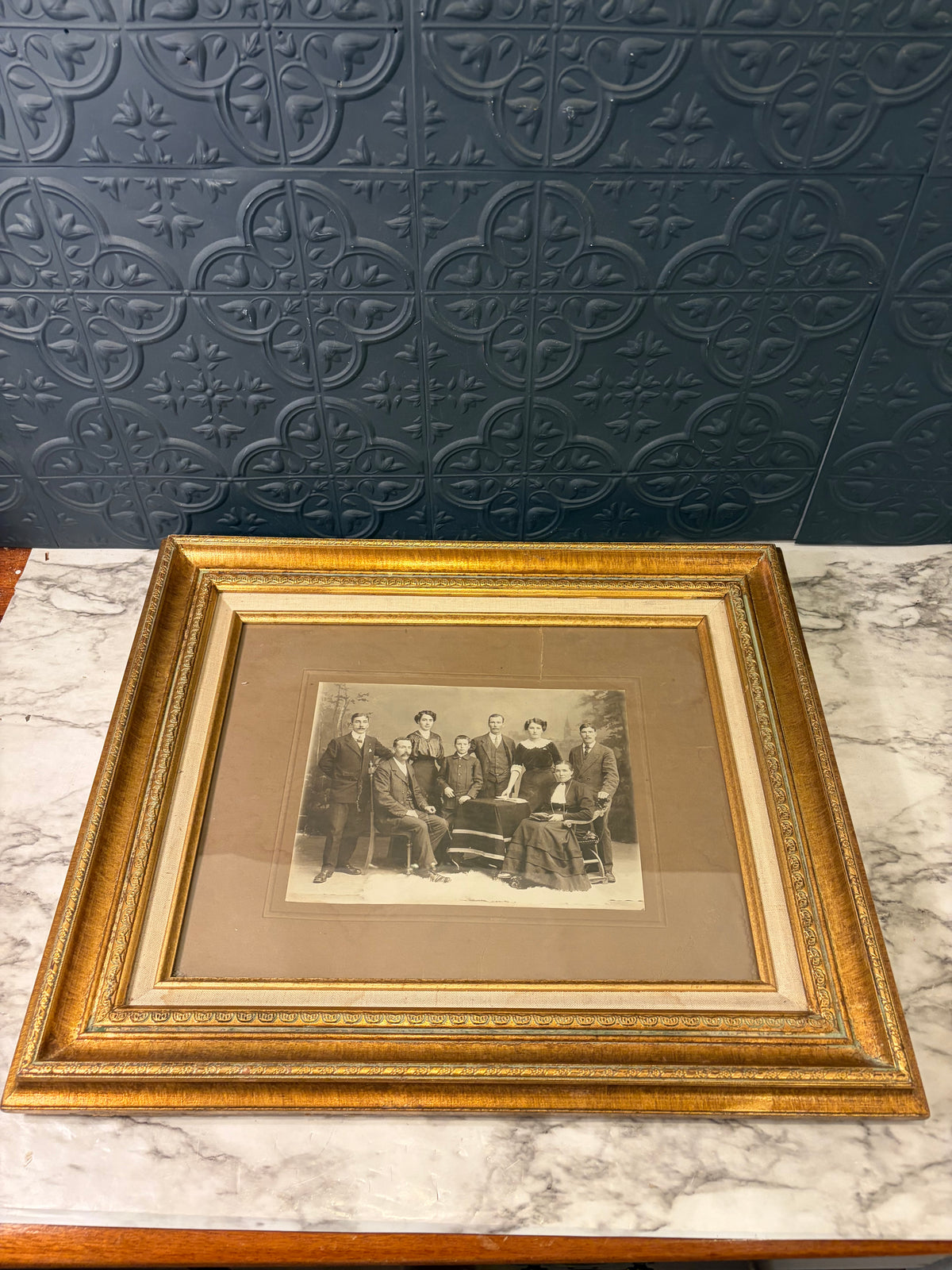 19.5 x 16.5 Gold Ornate Frame with Antique Family Photo