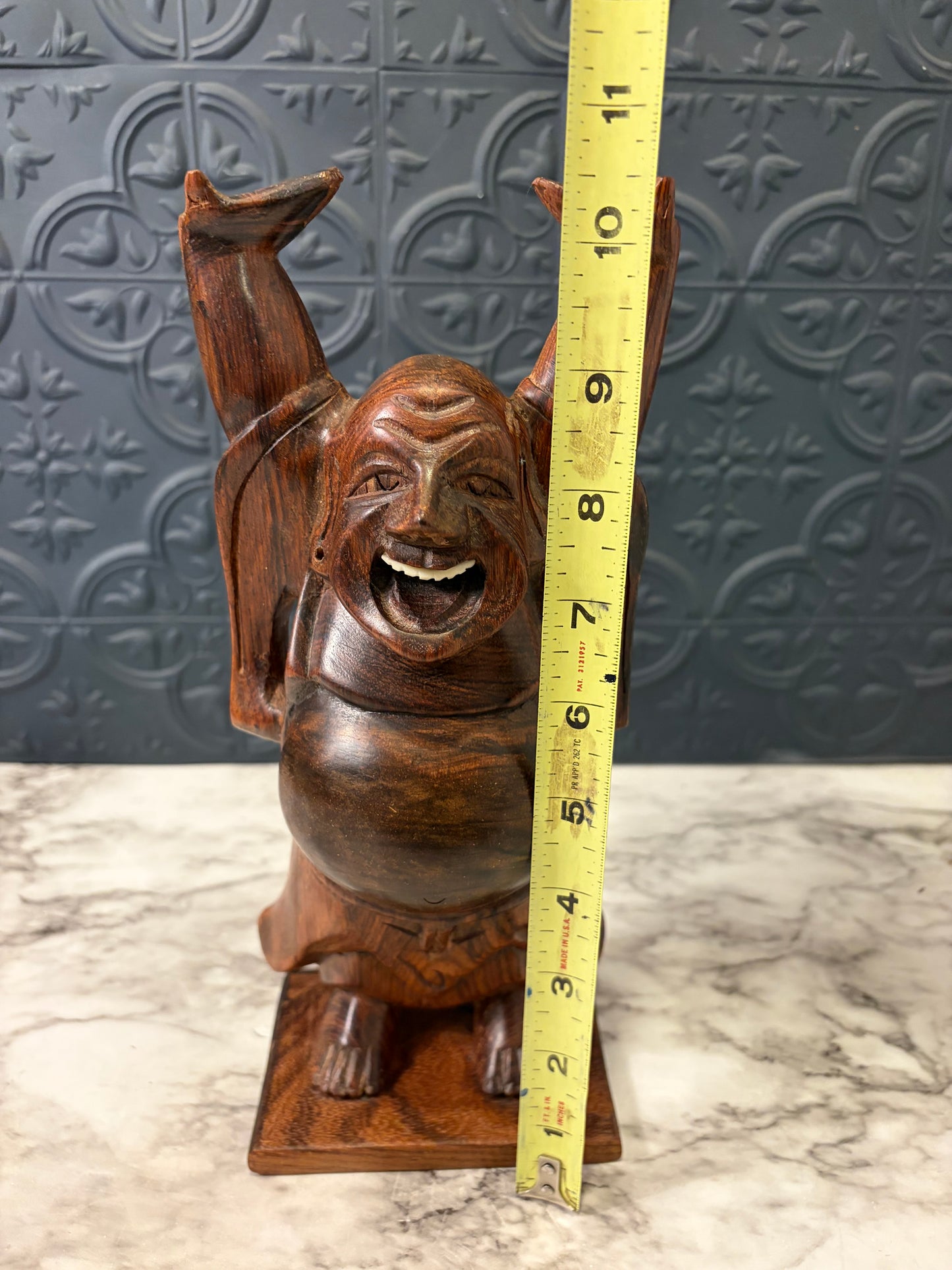 Smiling Wood Carved Buddah