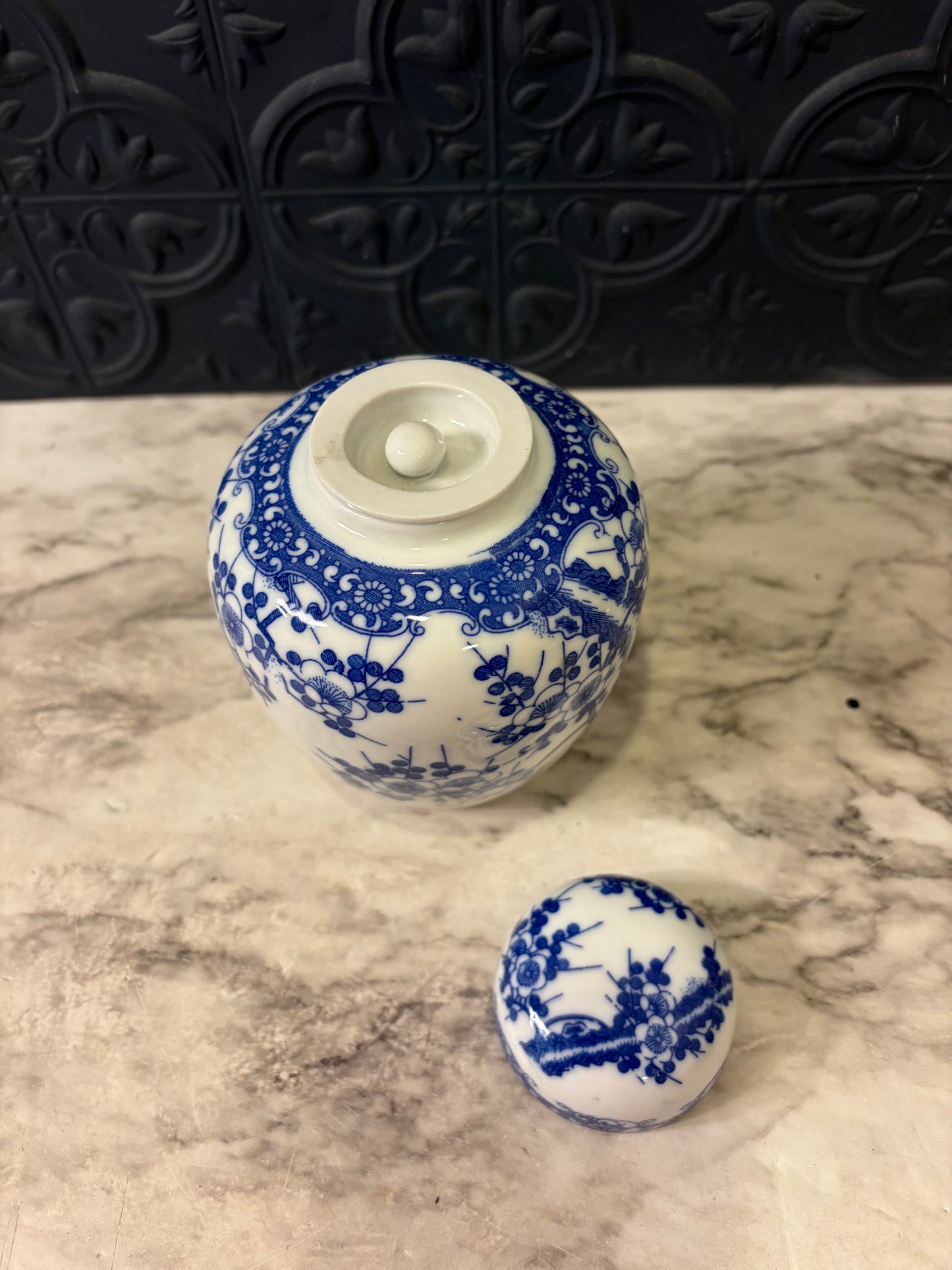 Blue and White Ginger Jar with Cherry Blossoms
