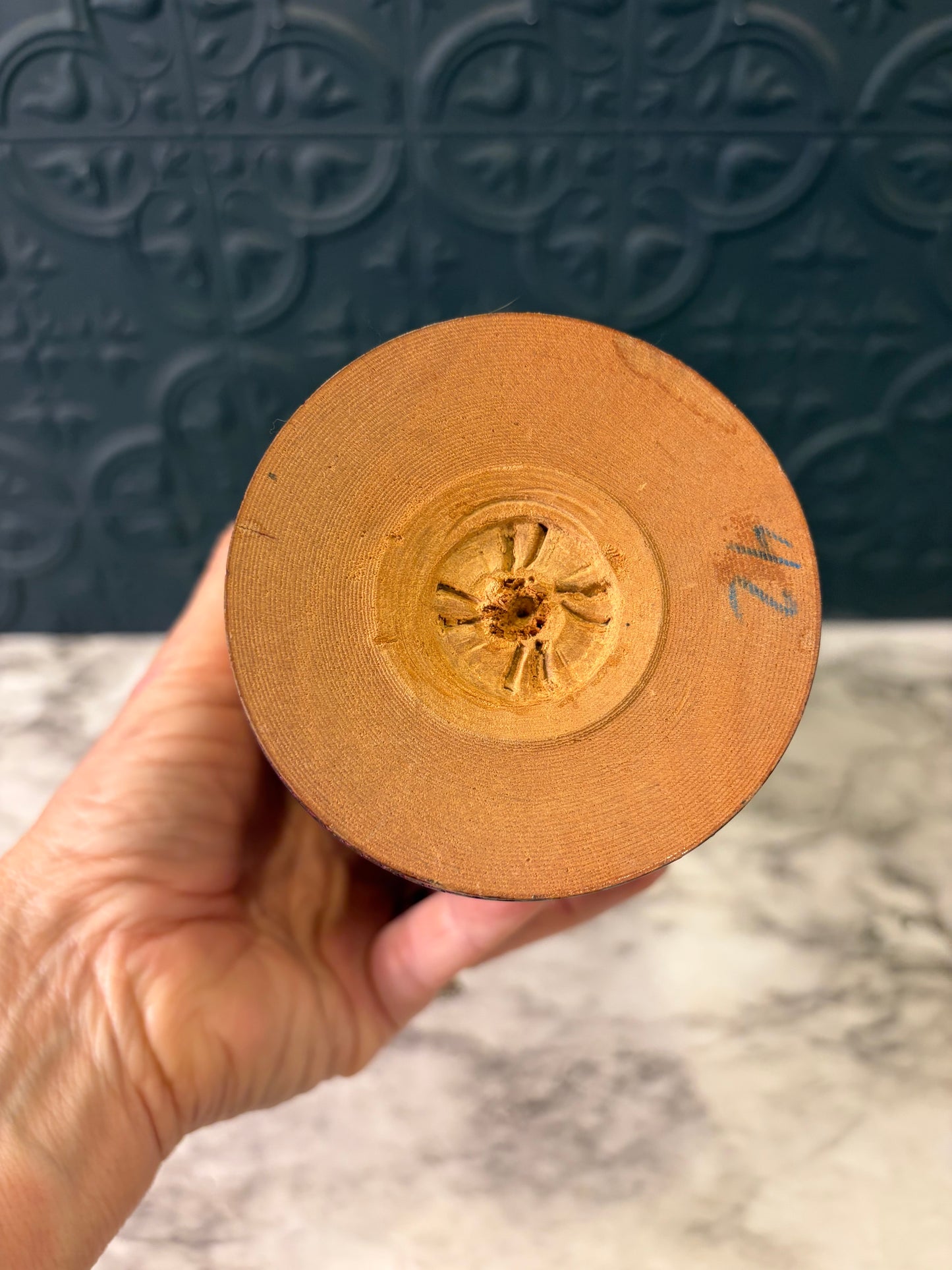 Carved Wooden Vase with Floral Design