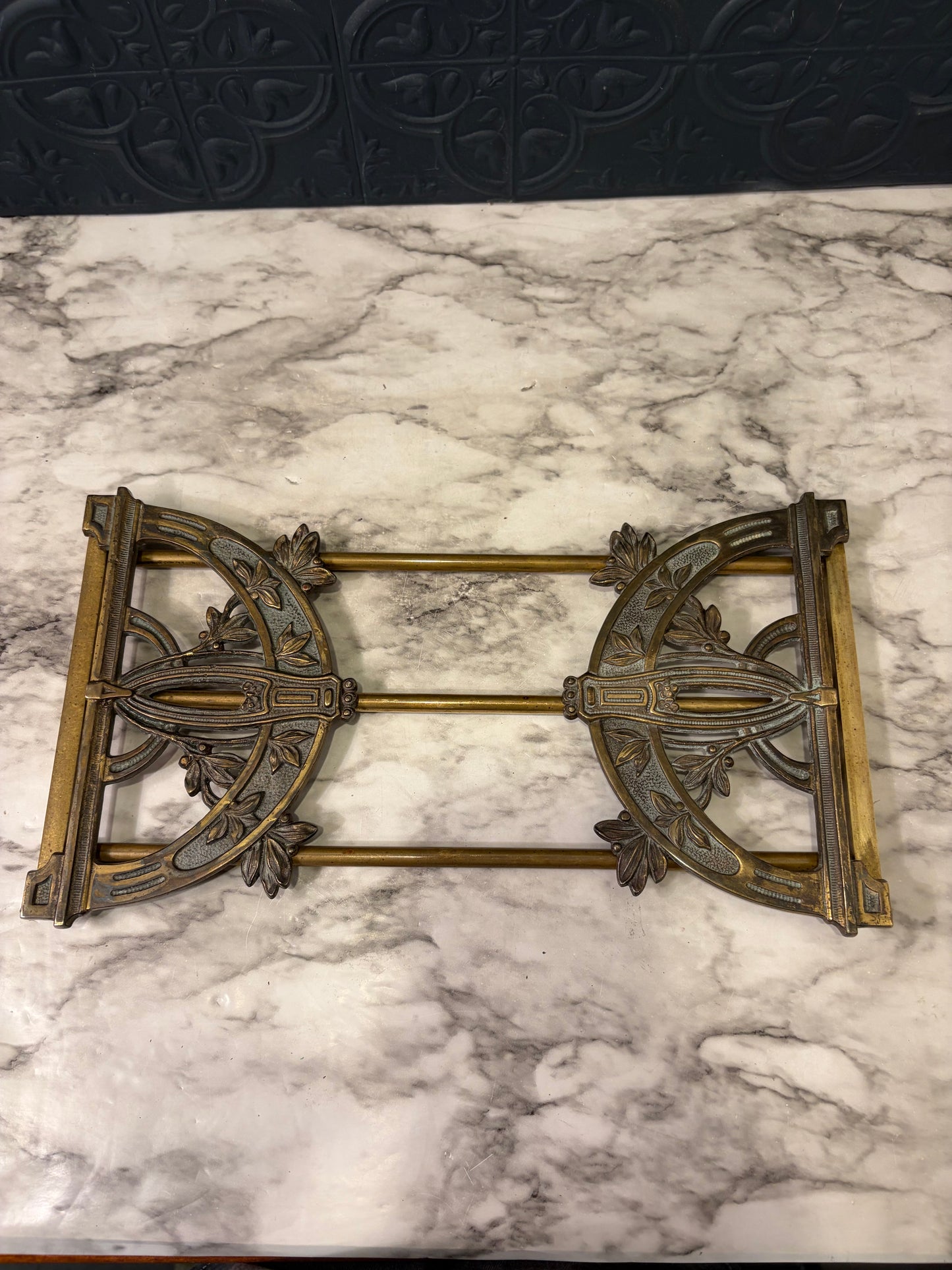 Brass Art Nouveau Adjustable Book Rack
