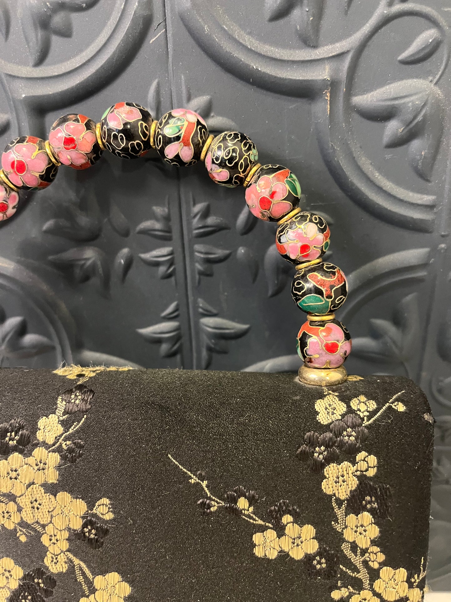 Silk Handbag with Cloisonne Beaded Handle