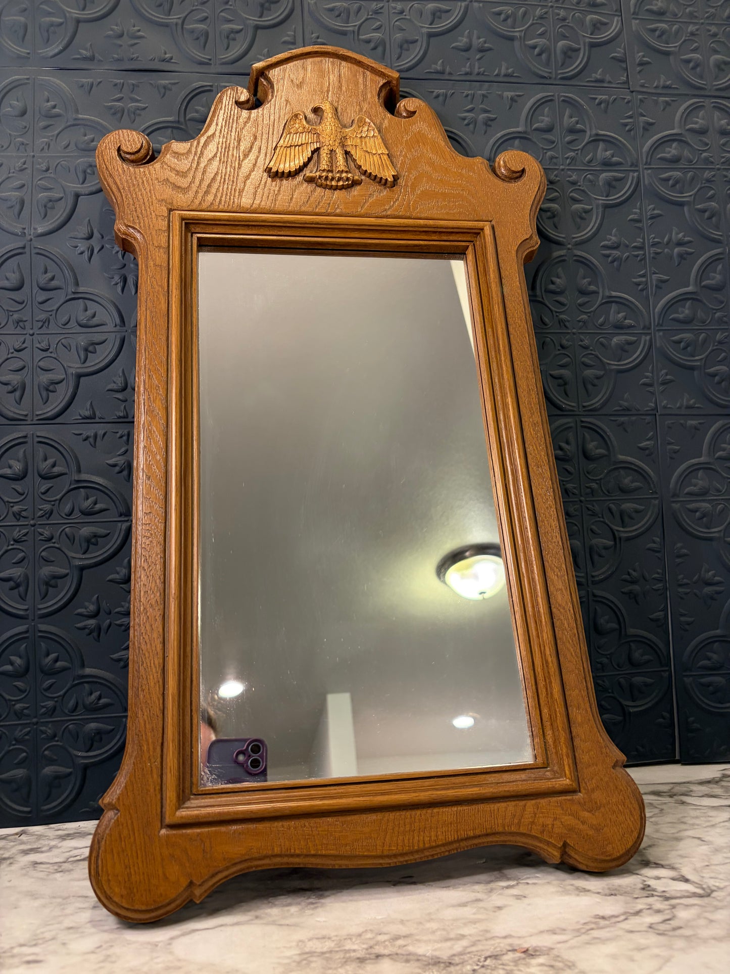 Faux Wood Mirror with Eagle