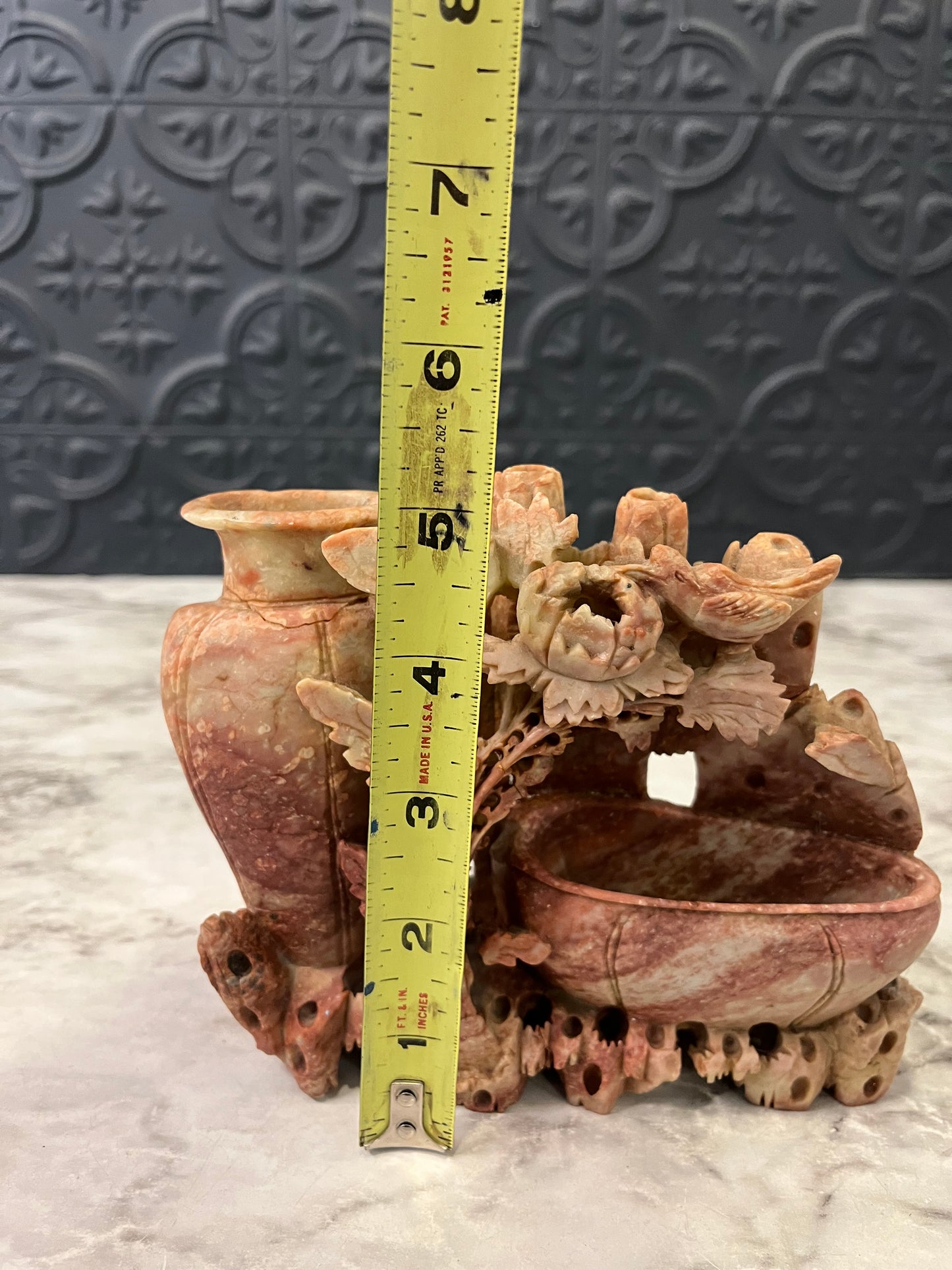 Carved Soapstone Vase and Bowl Red AS IS