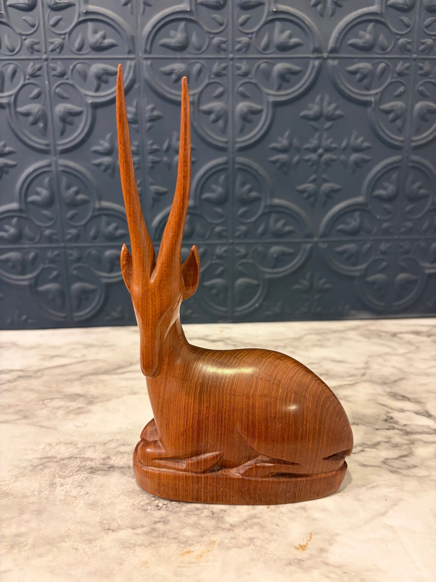 Mid Century Carved Sitting Antelope Tall